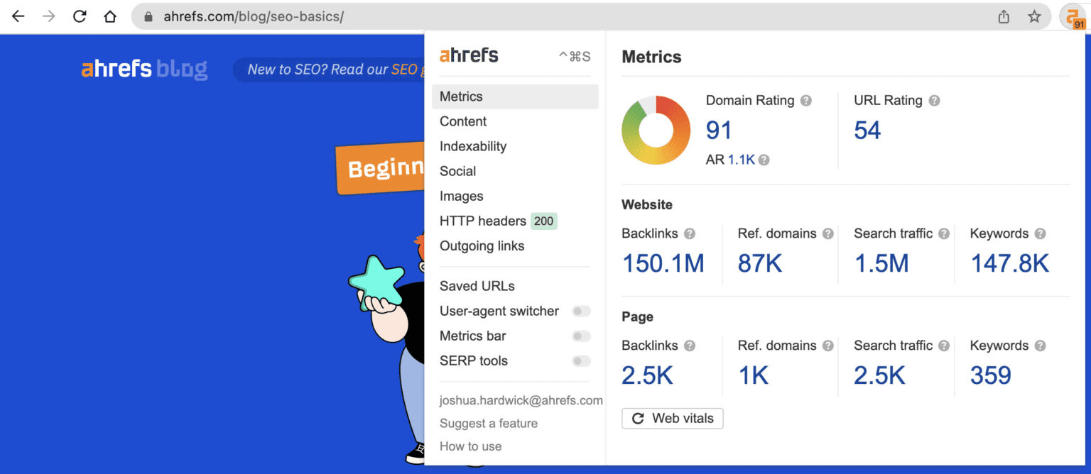 نوار ابزار سئو Ahrefs برای سئو فنی