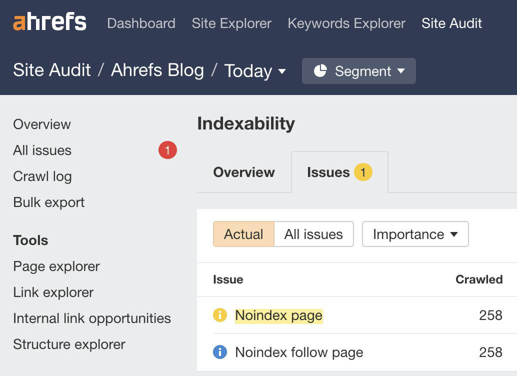 گزارش Indexability را در Site Audit بررسی کنید.