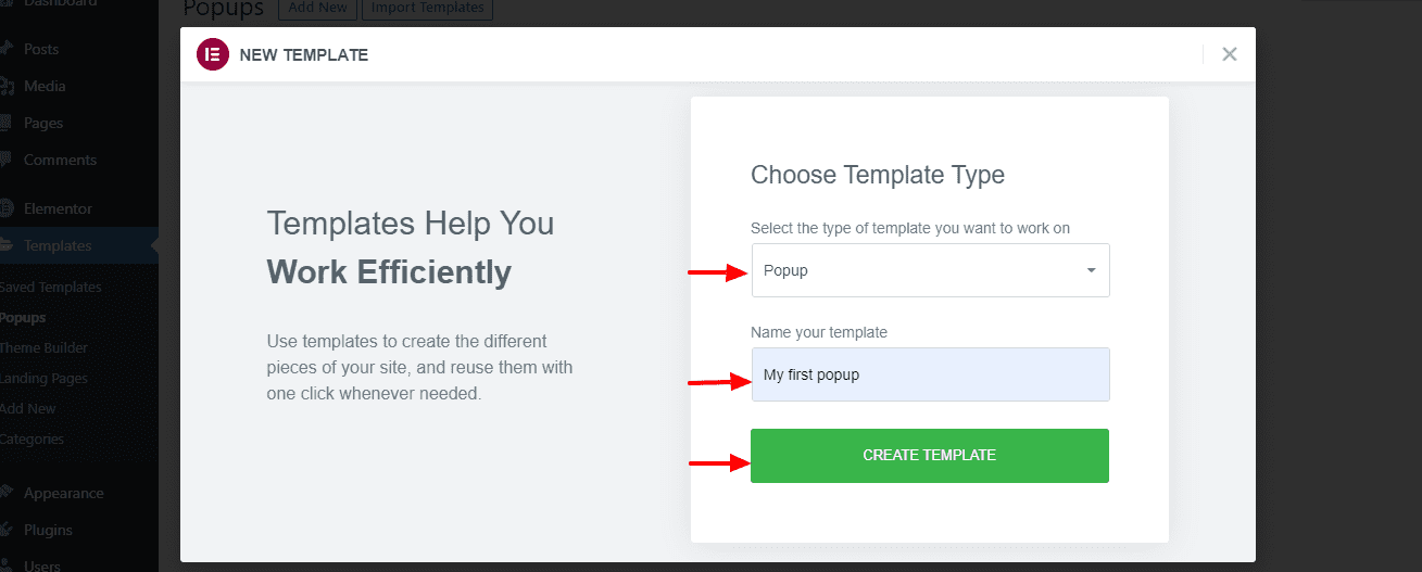 به پنجره بازشو خود یک نام بدهید و روی دکمه CREATE TEMPLATE کلیک کنید.