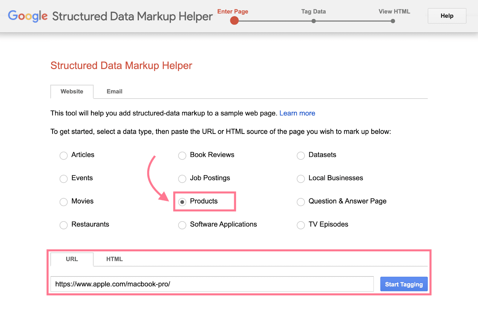ابزار Structure Data Markup Helper را باز کنید .