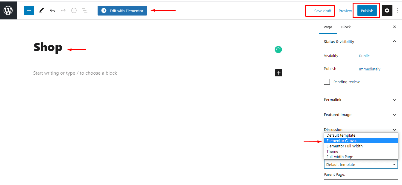 روی “ Edit with Elementor ” کلیک کنید تا به صفحه ساز Elementor هدایت می شوید.