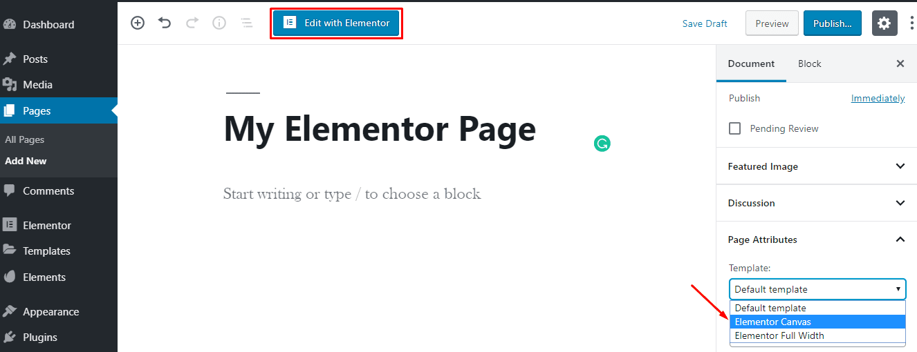 بر روی دکمه “ Edit with Elementor ” کلیک کنید.