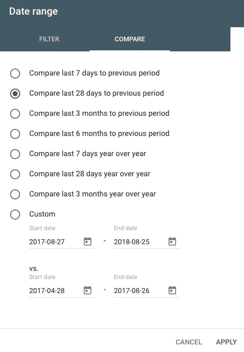 دو محدوده تاریخ را نیز در برگه “Compare” مقایسه کنید.