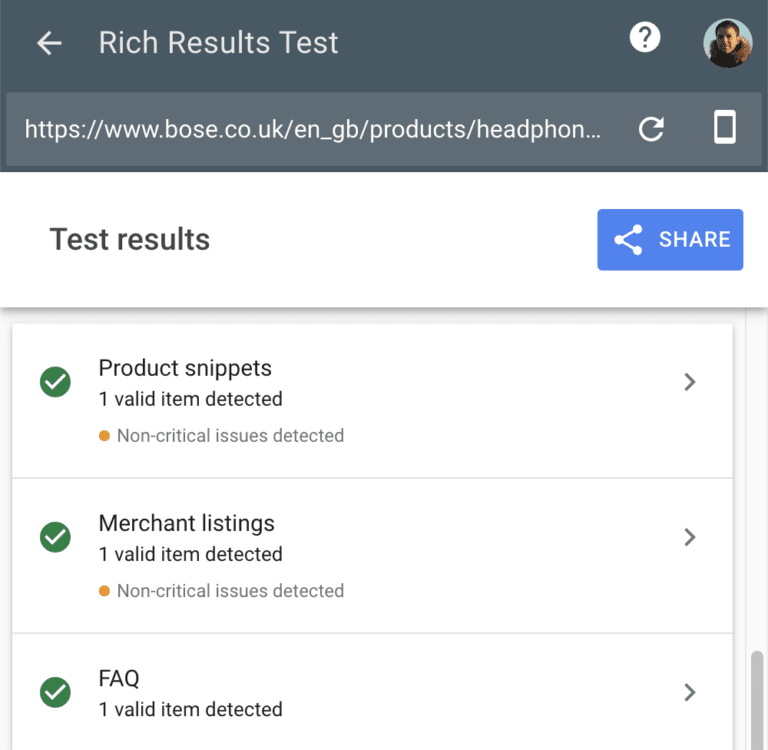 روی Rich Results Test کلیک کنید.
