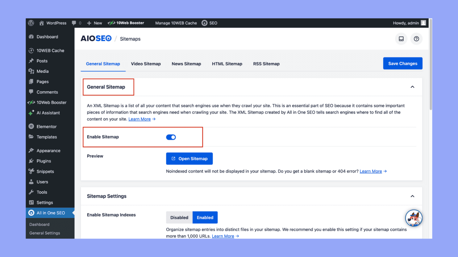 تنظیمات را در زیر All in One SEO > Sitemaps تنظیم کنید.