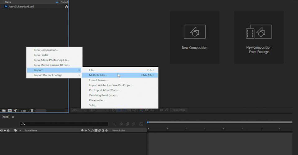 آموزش وارد کردن فایل PSD به افترافکت