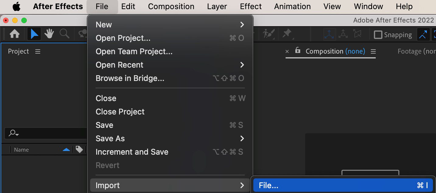 فایل PNG خود را به پروژه After Effects وارد کنید.