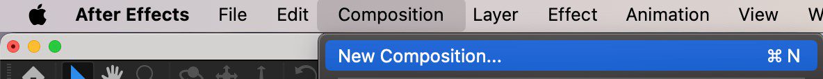 به Composition > New Composition بروید و پارامترها را با توجه به نیاز پروژه خود تنظیم کنید.