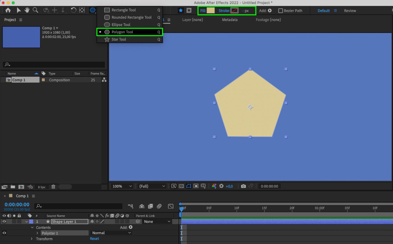 از ابزار Rectangle/Star/Polygon/Ellipse استفاده کنید آموزش مورف در افترافکت