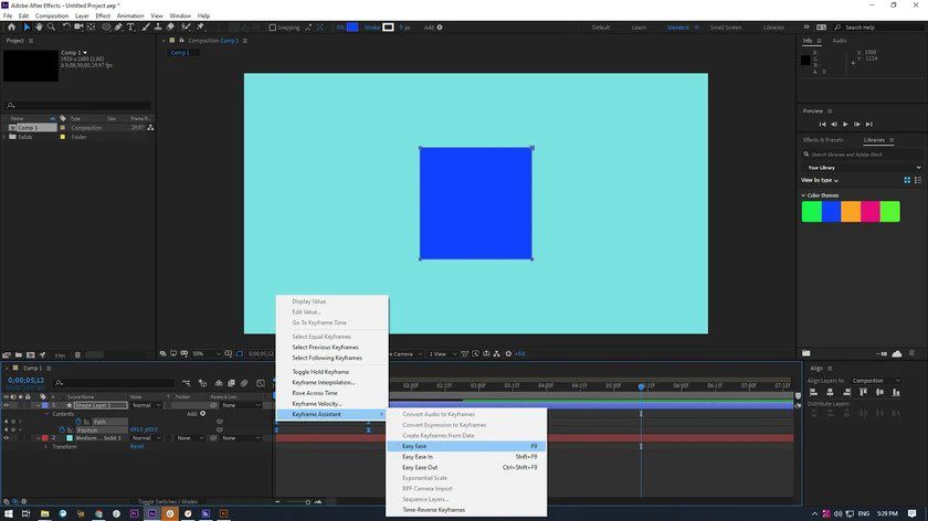 روی یکی راست کلیک کنید، به keyframe assistant بروید و سهولت آسان را اضافه کنید.